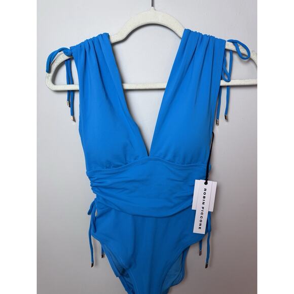 ROBIN PICCONE Aubrey One-Piece Swimsuit Size 6 Cyan Blue Plunging V-Worn once - Picture 12 of 16
